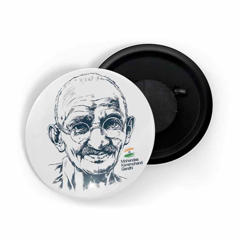 dhcrafts Round Fridge Magnet White color Mahatma Gandhi D1 Glossy Finish Design Pack of 1 (58 mm)